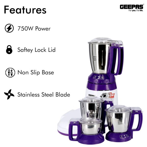 GEEPAS 3 IN 1 MIXER GRINDER GSB44067 750W - Image 2