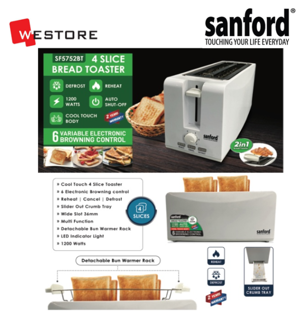 SANFORD BREAD TOASTER 4 SLICE 1200W SF5752BT - Image 3