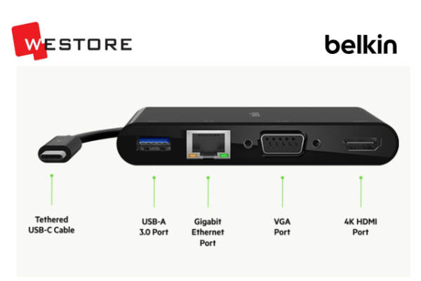 BELKIN USB-C MULTIMEDIA ADAPTER ( AVC005btBK ) 4K HDMI, GIGABIT ETHERNET, VGA - Image 3