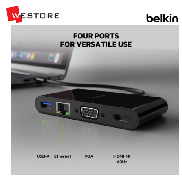 BELKIN USB-C MULTIMEDIA ADAPTER ( AVC005btBK ) 4K HDMI, GIGABIT ETHERNET, VGA - Image 2