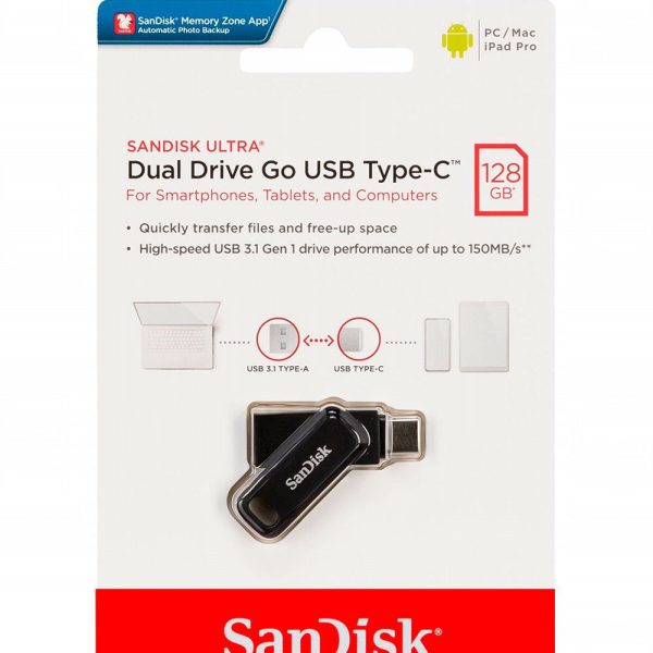 SANDISK ULTRA 128GB DUAL DRIVE GO USB TYPE-C - USB 3.2 GEN 1 400MB/S SPEED