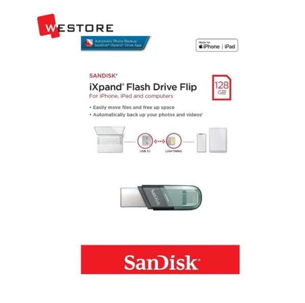 SANDISK 128GB IXPAND FLASH DRIVE FLIP FOR IPHONE/IPAD SDIX90N-128G - Image 3