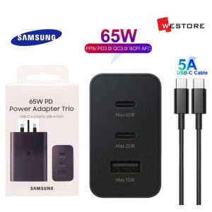 SAMSUNG 65W PD POWER ADAPTER TRIO 2 USB-C+USB-A WITH TYPE-C CABLE