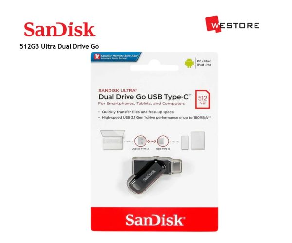 SANDISK ULTRA 512GB DUAL DRIVE GO USB TYPE-C - USB 3.2 GEN 1 400MB/S SPEED - Image 2