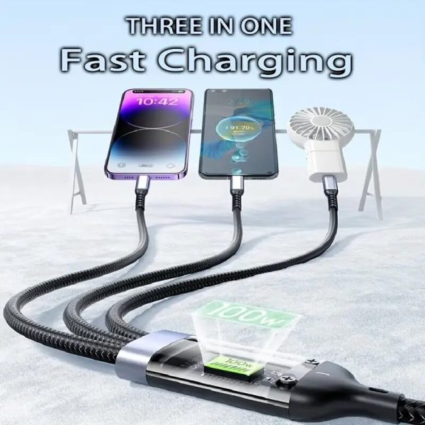SUPER FAST CHARGING CABLE 3-IN-1  100W, TYPE-C/LIGHTNING/MICRO - Image 4