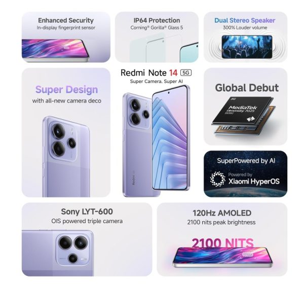 XIAOMI REDMI NOTE 14 5G 256GB PHANTOM PURPLE 8GB RAM - Image 3