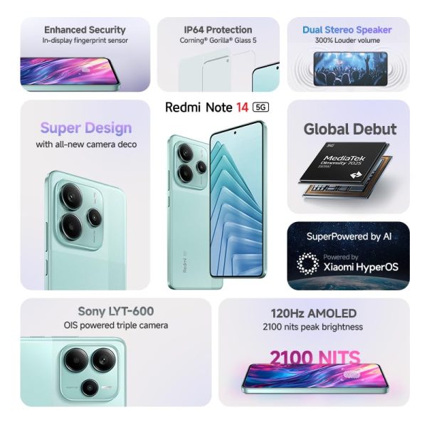XIAOMI REDMI NOTE 14 5G 256GB IVY GREEN 8GB RAM - Image 5