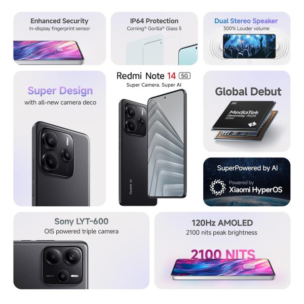 XIAOMI REDMI NOTE 14 5G 256GB TITAN BLACK 8GB RAM - Image 2
