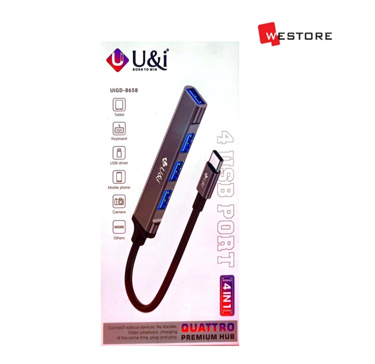 TYPE-C TO 4 USB PORT QUATTRO PREMIUM HUB U&I UiGD-8658