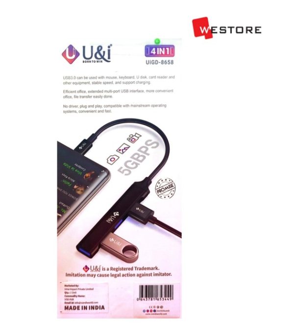 TYPE-C TO 4 USB PORT QUATTRO PREMIUM HUB U&I UiGD-8658 - Image 2