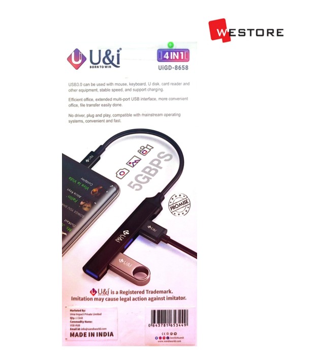 TYPE-C TO 4 USB PORT QUATTRO PREMIUM HUB U&I UiGD-8658 - Image 2